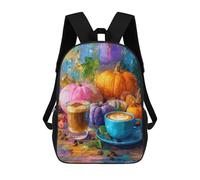 sinyumoney Mochilas De 17 Pulgadas Autumn Pumpkin Latte Scene Mochila Escolar Infantil Impresa En 3D Para Niños De Primaria Y Secundaria