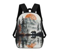 sinyumoney Mochilas De 17 Pulgadas Bear in Mountain Lake Landscape Mochila Escolar Infantil Impresa En 3D Para Niños De Primaria Y Secundaria