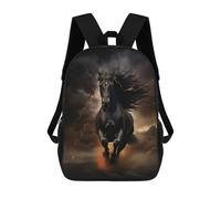 sinyumoney Mochilas De 17 Pulgadas Black Horse Galloping Mochila Escolar Para Niños, Impresa En 3D Para Niños De Primaria Y Secundaria.