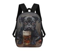 sinyumoney Mochilas De 17 Pulgadas Black Pug Pint Beer Cute Mochila Escolar Infantil Impresa En 3D Para Niños De Primaria Y Secundaria