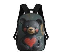 sinyumoney Mochilas De 17 Pulgadas Black Teddy Bear with Heart Mochila Escolar Infantil Impresa En 3D Para Niños De Primaria Y Secundaria