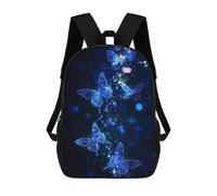 sinyumoney Mochilas De 17 Pulgadas Blue Glittering Butterflies on Dark Background Mochila Escolar Infantil Impresa En 3D Para Niños De Primaria Y Secundaria
