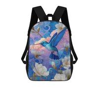 sinyumoney Mochilas De 17 Pulgadas Blue Hummingbird in Floral Fantasy Mochila Escolar Para Niños, Impresa En 3D Para Niños De Primaria Y Secundaria.