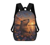 sinyumoney Mochilas De 17 Pulgadas Capybara Sunset Flowers Mochila Escolar Infantil Impresa En 3D Para Niños De Primaria Y Secundaria