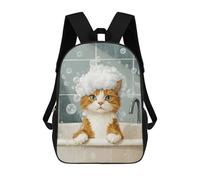 sinyumoney Mochilas De 17 Pulgadas Cat in A Bubble Bath Mochila Escolar Infantil Impresa En 3D Para Niños De Primaria Y Secundaria