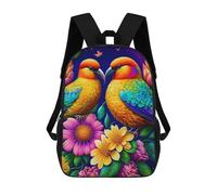 sinyumoney Mochilas De 17 Pulgadas Colorful Birds with Flowers Mochila Escolar Infantil Impresa En 3D Para Niños De Primaria Y Secundaria