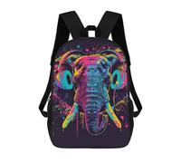 sinyumoney Mochilas De 17 Pulgadas Colorful Elephant Headphones Art Print -1 Mochila Escolar Para Niños, Impresa En 3D Para Niños De Primaria Y Secundaria.