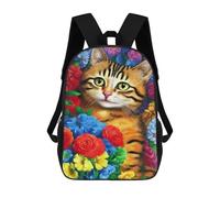 sinyumoney Mochilas De 17 Pulgadas Colorful Flower Cat Painting Mochila Escolar Para Niños, Impresa En 3D Para Niños De Primaria Y Secundaria.