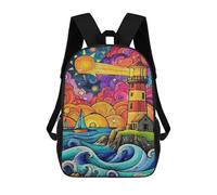sinyumoney Mochilas De 17 Pulgadas Colorful Lighthouse Coastal Scene -2 Mochila Escolar Para Niños, Impresa En 3D Para Niños De Primaria Y Secundaria.