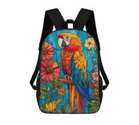 sinyumoney Mochilas De 17 Pulgadas Colorful Parrot Stained Glass Artwork Mochila Escolar Para Niños, Impresa En 3D Para Niños De Primaria Y Secundaria.