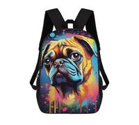 sinyumoney Mochilas De 17 Pulgadas Colorful Pug Art Print-16 Mochila Escolar Para Niños, Impresa En 3D Para Niños De Primaria Y Secundaria.