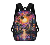 sinyumoney Mochilas De 17 Pulgadas Colorful Tropical Sunset Scene Mochila Escolar Para Niños, Impresa En 3D Para Niños De Primaria Y Secundaria.