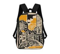 sinyumoney Mochilas De 17 Pulgadas Copenhagen Cityscape Illustration Mochila Escolar Para Niños, Impresa En 3D Para Niños De Primaria Y Secundaria.