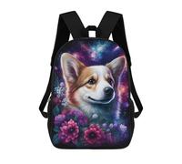 sinyumoney Mochilas De 17 Pulgadas Cosmic Corgi with Flowers Mochila Escolar Infantil Impresa En 3D Para Niños De Primaria Y Secundaria