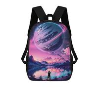 sinyumoney Mochilas De 17 Pulgadas Couple Under Saturn Planet Mochila Escolar Para Niños, Impresa En 3D Para Niños De Primaria Y Secundaria.