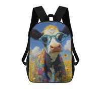 sinyumoney Mochilas De 17 Pulgadas Cow with Glasses in Flower Field-1 Mochila Escolar Infantil Impresa En 3D Para Niños De Primaria Y Secundaria