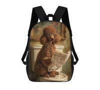 sinyumoney Mochilas De 17 Pulgadas Curly Poodle Reading Newspaper on Toilet Mochila Escolar Para Niños, Impresa En 3D Para Niños De Primaria Y Secundaria.