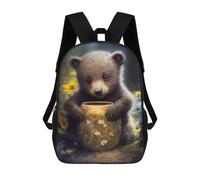 sinyumoney Mochilas De 17 Pulgadas Cute Bear with Flowerpot Mochila Escolar Infantil Impresa En 3D Para Niños De Primaria Y Secundaria