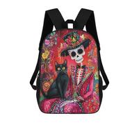 sinyumoney Mochilas De 17 Pulgadas Day of The Dead Cat Art Print Mochila Escolar Para Niños, Impresa En 3D Para Niños De Primaria Y Secundaria.