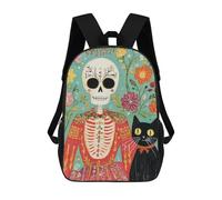 sinyumoney Mochilas De 17 Pulgadas Day of The Dead Skeleton Art Print-2 Mochila Escolar Para Niños, Impresa En 3D Para Niños De Primaria Y Secundaria.