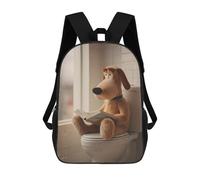 sinyumoney Mochilas De 17 Pulgadas Dog Plush Reading on Toilet Mochila Escolar Infantil Impresa En 3D Para Niños De Primaria Y Secundaria
