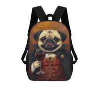 sinyumoney Mochilas De 17 Pulgadas Dracula Pug with Wine Glass -1 Mochila Escolar Para Niños, Impresa En 3D Para Niños De Primaria Y Secundaria.