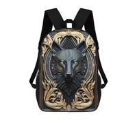 sinyumoney Mochilas De 17 Pulgadas Elegant Black Golden Wolf Mochila Escolar Para Niños, Impresa En 3D Para Niños De Primaria Y Secundaria.