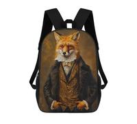 sinyumoney Mochilas De 17 Pulgadas Elegant Fox Gentleman Portrait Mochila Escolar Para Niños, Impresa En 3D Para Niños De Primaria Y Secundaria.