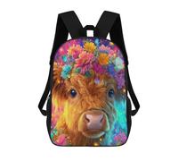 sinyumoney Mochilas De 17 Pulgadas Fantasy Cow with Flowers Mochila Escolar Para Niños, Impresa En 3D Para Niños De Primaria Y Secundaria.