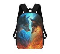 sinyumoney Mochilas De 17 Pulgadas Fire & Ice Wolves Art Print Mochila Escolar Para Niños, Impresa En 3D Para Niños De Primaria Y Secundaria.
