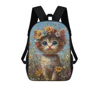 sinyumoney Mochilas De 17 Pulgadas Floral Crown Kitten Painting-2 Mochila Escolar Para Niños, Impresa En 3D Para Niños De Primaria Y Secundaria.