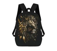 sinyumoney Mochilas De 17 Pulgadas Floral Lion Gold Black Mochila Escolar Para Niños, Impresa En 3D Para Niños De Primaria Y Secundaria.