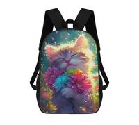 sinyumoney Mochilas De 17 Pulgadas Flower-Cat Fantasy Artwork Mochila Escolar Para Niños, Impresa En 3D Para Niños De Primaria Y Secundaria.