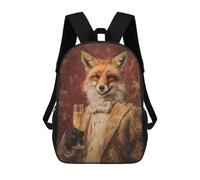 sinyumoney Mochilas De 17 Pulgadas Fox in Tuxedo Holding Champagne Glass Mochila Escolar Para Niños, Impresa En 3D Para Niños De Primaria Y Secundaria.