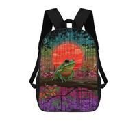 sinyumoney Mochilas De 17 Pulgadas Frog in Fantasy Forest Mochila Escolar Para Niños, Impresa En 3D Para Niños De Primaria Y Secundaria.