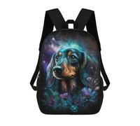 sinyumoney Mochilas De 17 Pulgadas Galactic Dachshund with Flowers -10 Mochila Escolar Para Niños, Impresa En 3D Para Niños De Primaria Y Secundaria.