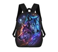 sinyumoney Mochilas De 17 Pulgadas Galactic Wolf Duo T-Shirt Mochila Escolar Para Niños, Impresa En 3D Para Niños De Primaria Y Secundaria.