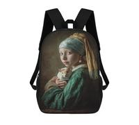 sinyumoney Mochilas De 17 Pulgadas Girl with Pearl Earring Holding Hamster Mochila Escolar Para Niños, Impresa En 3D Para Niños De Primaria Y Secundaria.