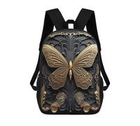 sinyumoney Mochilas De 17 Pulgadas Golden Butterfly Art Deco Mochila Escolar Para Niños, Impresa En 3D Para Niños De Primaria Y Secundaria.
