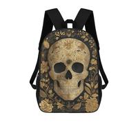 sinyumoney Mochilas De 17 Pulgadas Golden Skull with Flowers Art Print-7 Mochila Escolar Infantil Impresa En 3D Para Niños De Primaria Y Secundaria