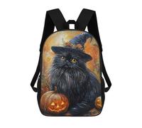 sinyumoney Mochilas De 17 Pulgadas Halloween Black Cat with Jack-o'-lanterns Mochila Escolar Infantil Impresa En 3D Para Niños De Primaria Y Secundaria