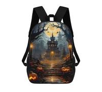 sinyumoney Mochilas De 17 Pulgadas Halloween Haunted House Scene Mochila Escolar Infantil Impresa En 3D Para Niños De Primaria Y Secundaria