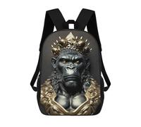 sinyumoney Mochilas De 17 Pulgadas King Gorilla Art Deco Mochila Escolar Para Niños, Impresa En 3D Para Niños De Primaria Y Secundaria.