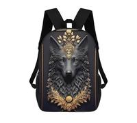 sinyumoney Mochilas De 17 Pulgadas King Wolf Golden Art Deco Mochila Escolar Para Niños, Impresa En 3D Para Niños De Primaria Y Secundaria.