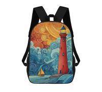 sinyumoney Mochilas De 17 Pulgadas Lighthouse Ocean Waves Art Print-1 Mochila Escolar Para Niños, Impresa En 3D Para Niños De Primaria Y Secundaria.
