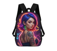 sinyumoney Mochilas De 17 Pulgadas Neon Girl with Tattoo Mochila Escolar Infantil Impresa En 3D Para Niños De Primaria Y Secundaria