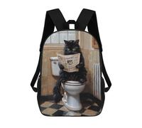 sinyumoney Mochilas De 17 Pulgadas Para Niños, Mochila Escolar Black Cat Reading Newspaper on Toilet Mochila Escolar Impresa En 3D Para Niños De Primaria Y Secundaria