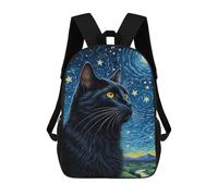 sinyumoney Mochilas De 17 Pulgadas Para Niños, Mochila Escolar Black Cat Starry Night Mochila Escolar Impresa En 3D Para Niños De Primaria Y Secundaria