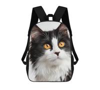sinyumoney Mochilas De 17 Pulgadas Para Niños, Mochila Escolar Black & White Fluffy Cat-2 Mochila Escolar Impresa En 3D Para Niños De Primaria Y Secundaria