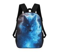 sinyumoney Mochilas De 17 Pulgadas Para Niños, Mochila Escolar Blue Fire Wolf Mochila Escolar Impresa En 3D Para Niños De Primaria Y Secundaria